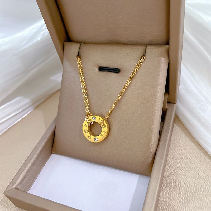 Collana in vero oro con ciondolo a forma di cerchio in acciaio al titanio con ciondolo a forma di fornace eolica, estremamente semplice, per donna 【 】_voghion.com