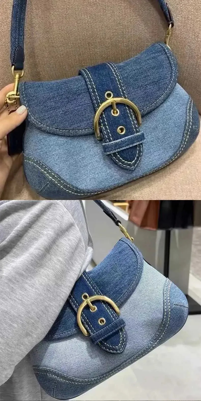 Hot Denim Underarm Bag - Canvas Splicing Design, Envelope Style Handbag For Women_voghion.com