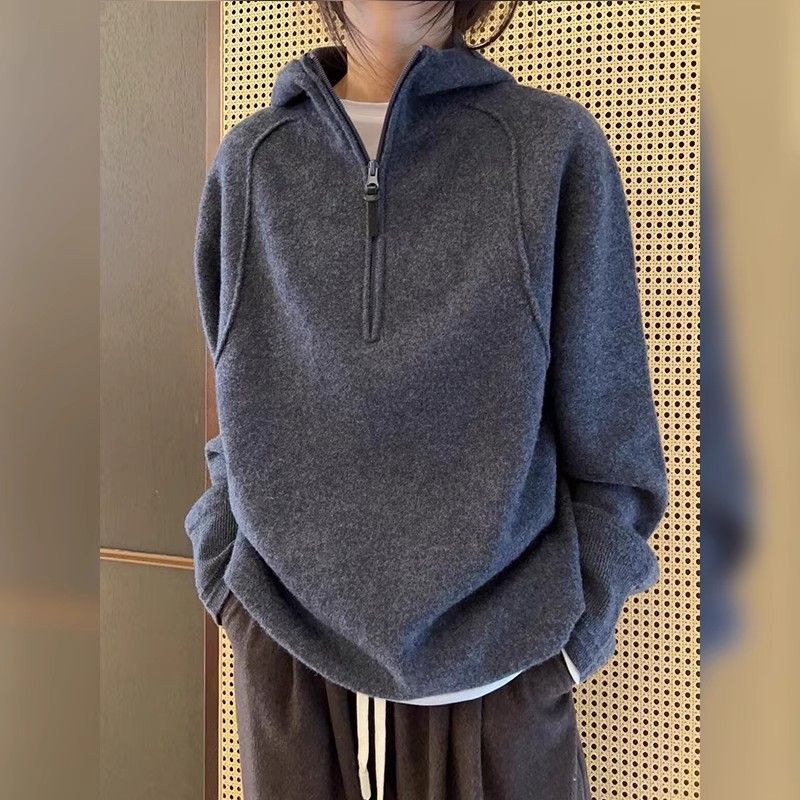 American Lazy Style Double-sided German Velvet Hooded Sweatshirt For Women, 2024 Fashionable Stylish, Small And High-end_voghion.com
