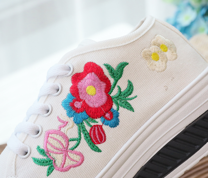 Zapatos deportivos informales de lona para niña, con bordado de tela y un solo pie._voghion.com