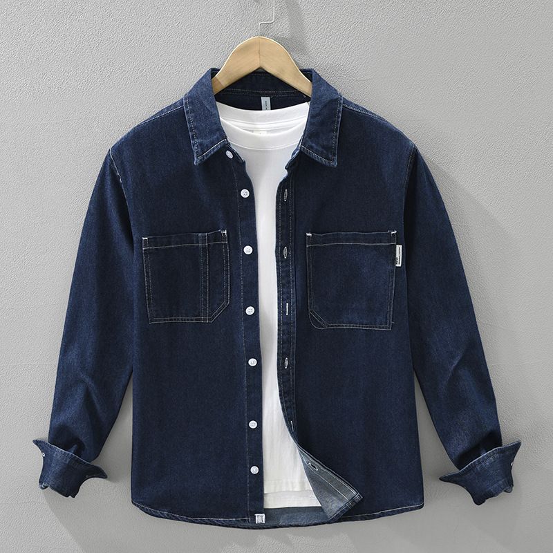 Camicia a maniche lunghe in denim retrò, nuova, alla moda e versatile, top casual e ampio, abbigliamento maschile_voghion.com