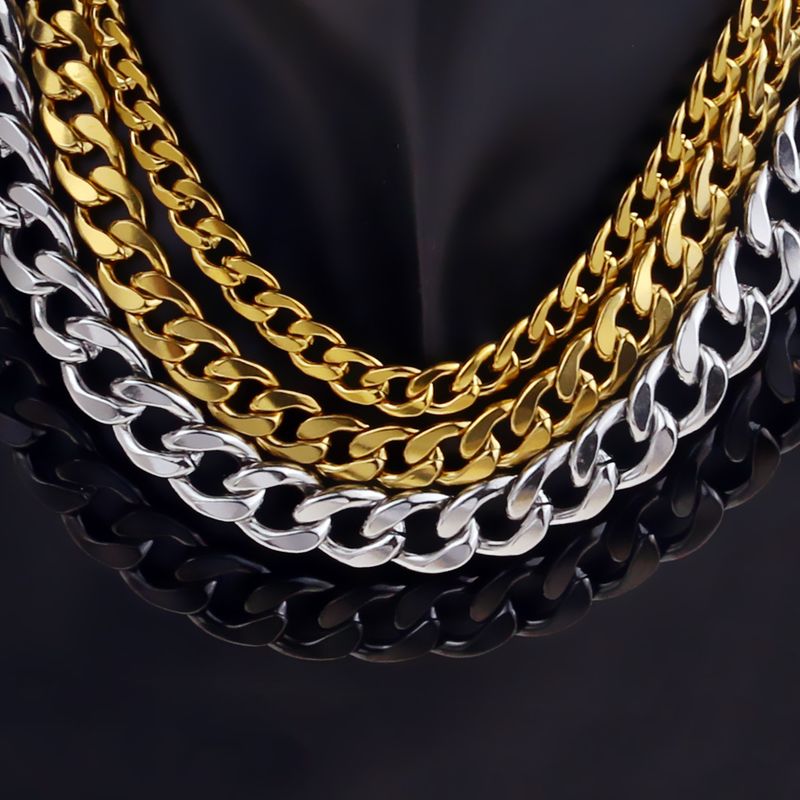 Acciaio inossidabile NK Titanio Acciaio Uomo e Donna Coppia Collana Cubana Grande Catena Oro Hip Hop Punk Gioielli Catena Sezione Piatta Catena_voghion.com
