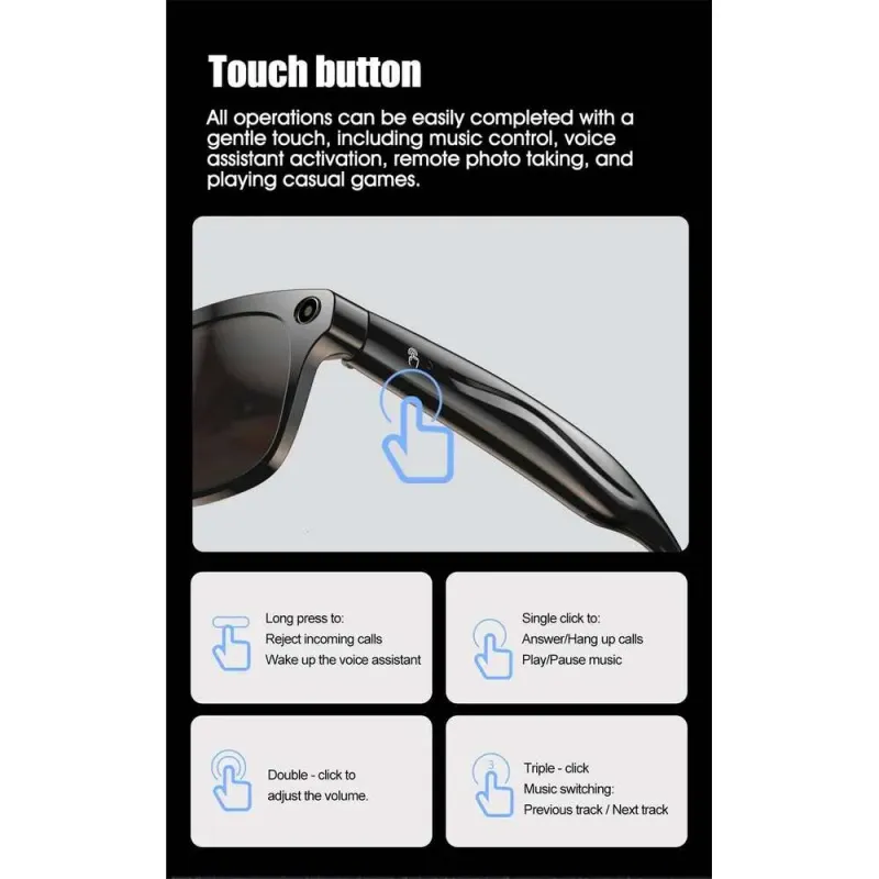 Occhiali intelligenti con chat AI 4K HD, fotocamera GPT da 100 MP, chiamata Bluetooth, batteria da 260 mAh, controllo tramite assistente vocale, per uomini e donne_voghion.com
