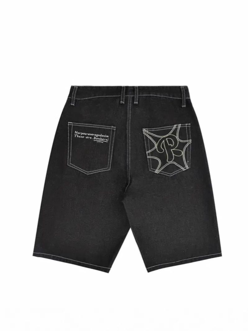 Pantaloncini casual da uomo, stile High Street, stile Y2K, retrò, hip hop, con lettere ricamate, pantaloncini in denim_voghion.com