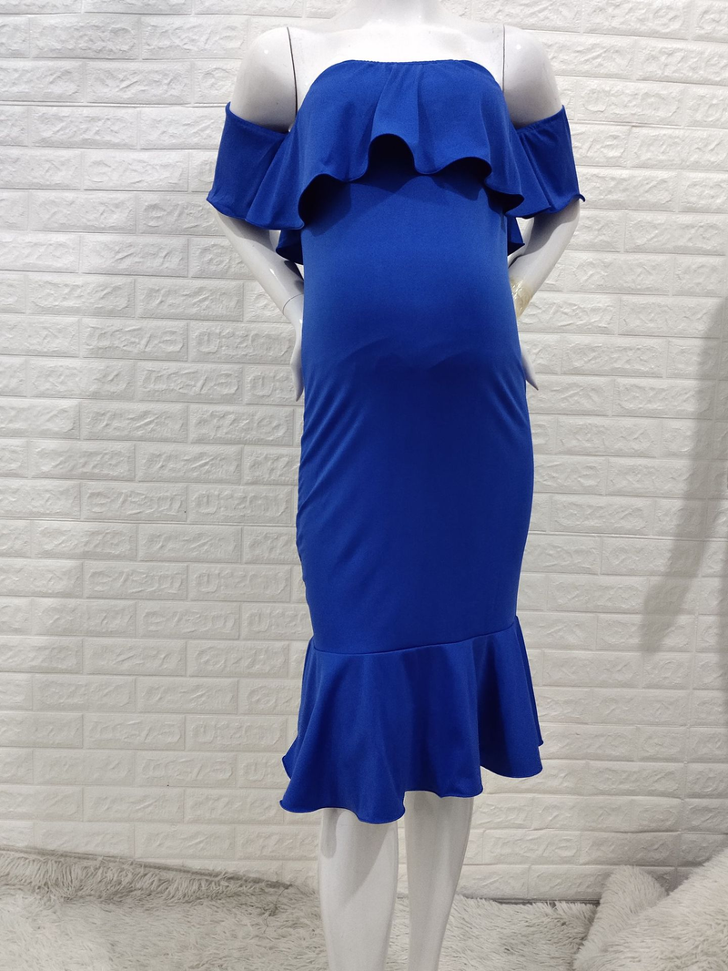 Jupe de maternité extensible pour femmes, avec col à volants et robe de photographie à traîne_voghion.com