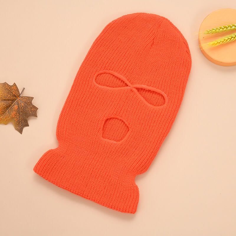 Cappello da sci a tre fori per autunno e inverno, lavorato a maglia, per uomo e donna, in acrilico tinta unita, lavorato a maglia, caldo cappello invernale all'ingrosso_voghion.com