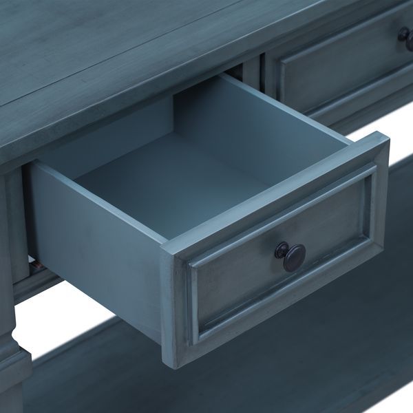 TREXM Classic Retro Style Console Table With Three Top Drawers And Open Style Bottom Shelf, Easy Assembly (Navy)_voghion.com