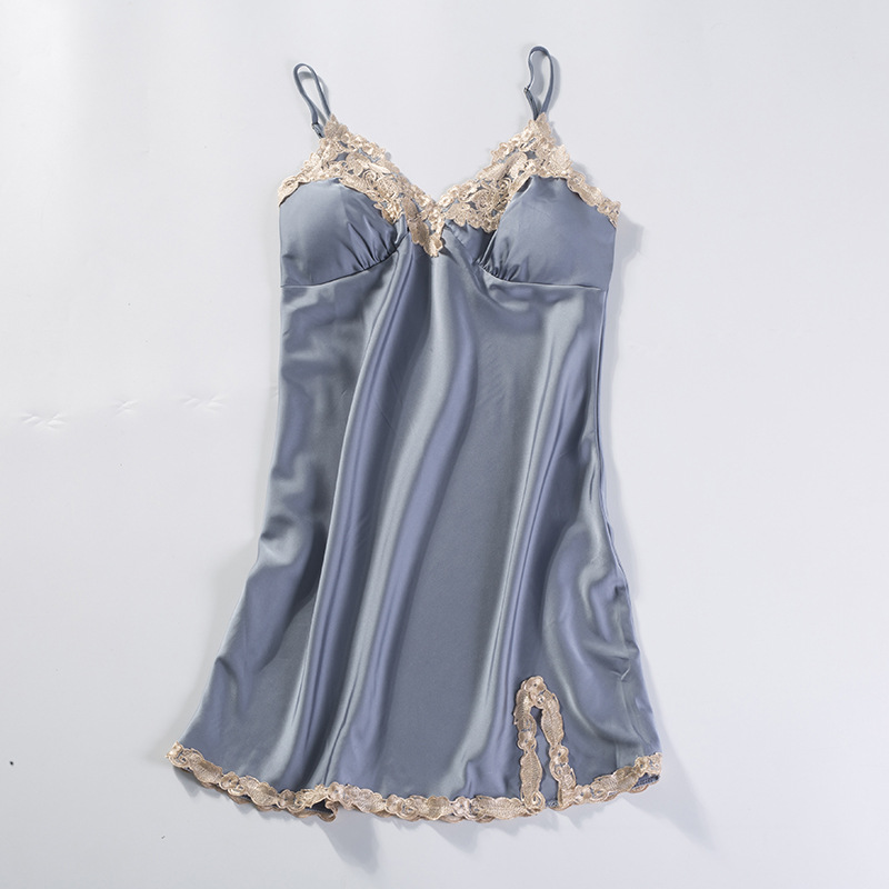 pigiama sexy da donna in seta di ghiaccio set da cinque pezzi con bretelle camicia da notte a maniche lunghe in seta sottile da casa con imbottitura sul petto_voghion.com