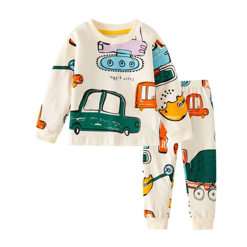 Ropa de casa para niños de manga larga, nueva primavera y otoño, trajes para niños y niñas, algodón, bonita excavadora, ropa de casa, traje de dos piezas_voghion.com