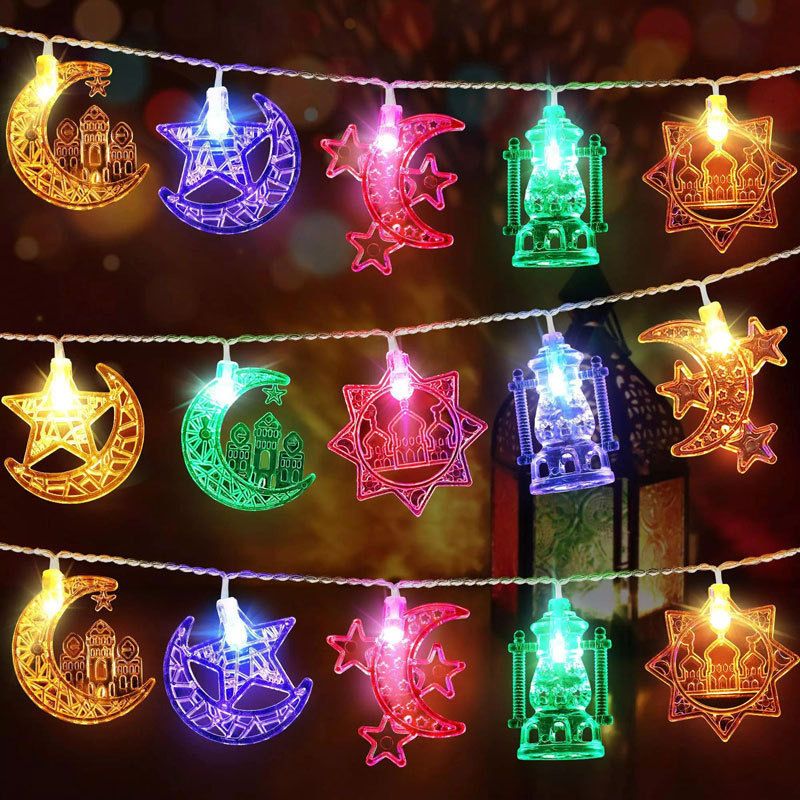 Cross-Border LED String Festival Decoration Colorful Star Accompanying Moon Flashing Lights Wholesale_voghion.com