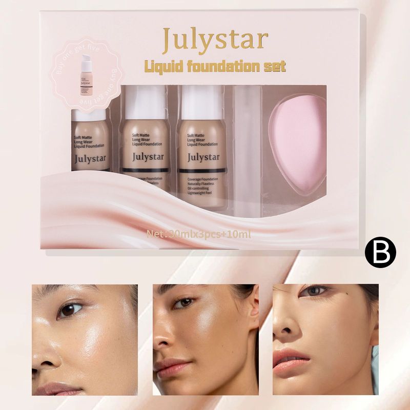 Julystar Longwear Foundation Set – Volle Deckkraft & Feuchtigkeitsspendend – Wischfest & hautähnliches Finish_voghion.com
