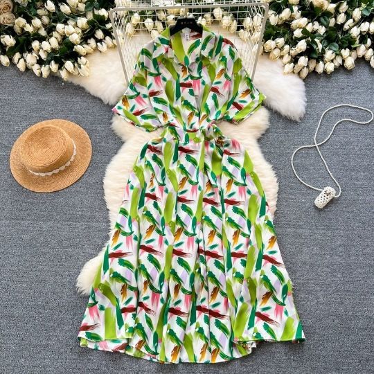 Elegantes Wickelkleid mit Blumendruck – Vintage-inspiriertes A-Linien-Midikleid mit Gürtel in der Taille, Chiffonstoff, Büro- und Freizeitkleidung_voghion.com