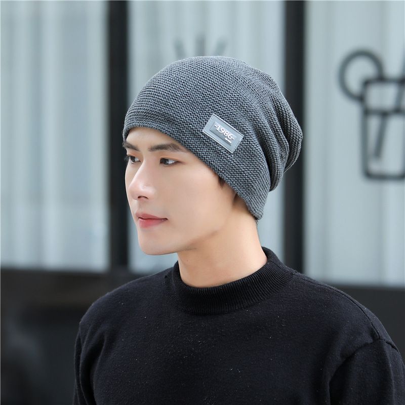 Autumn Winter New Men's Striped Knitted Wool Headband with Plush and Warm Outdoor Cycling Pullover Hat_voghion.com