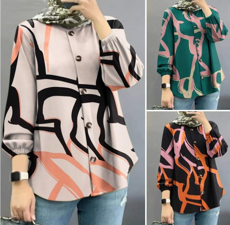 Abbigliamento femminile Top da donna 2023 camicia floreale musulmana da donna vestaglia moda camicetta con maniche a sbuffo_voghion.com