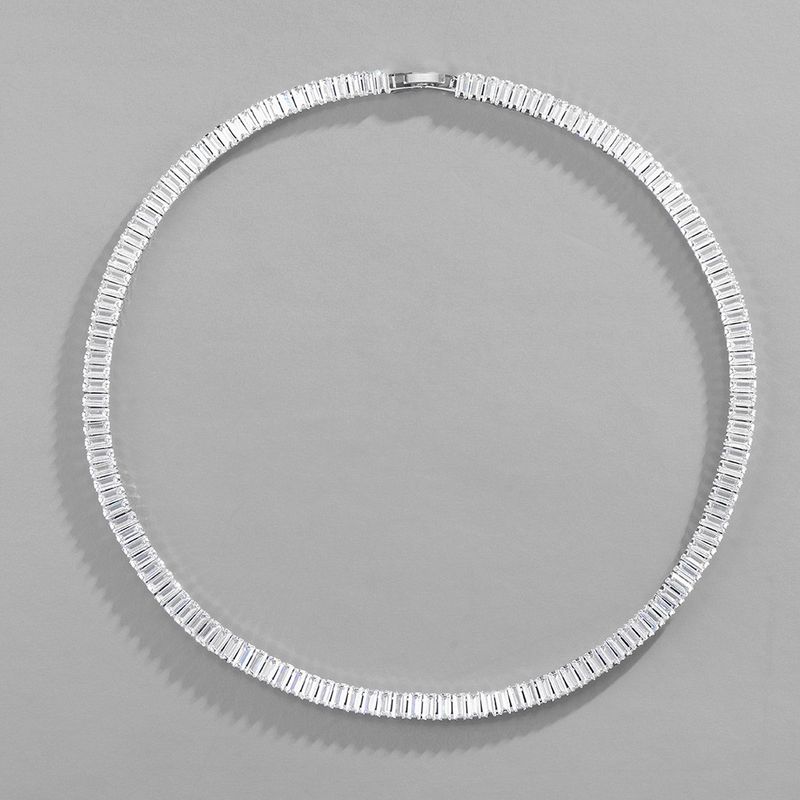 Women's Jewelry Trendy Cuban Link Chain With Full Zirconia Inlay, Minimalist Geometric Statement Necklace For Women And Men, Sizes 18-60cm_voghion.com