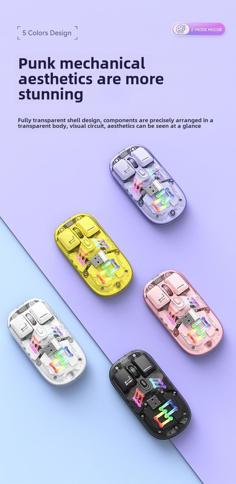 Transparent Wireless Dual Mode RGB Bluetooth Mouse Ergonomic Notebook Tablet PC Universal High-value_voghion.com