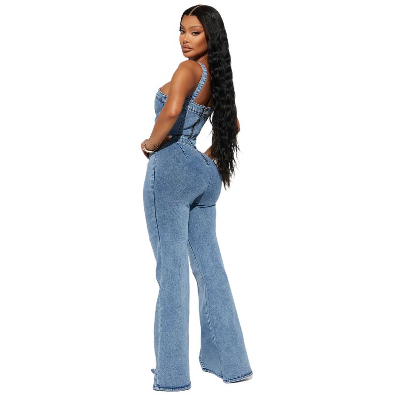 Damenbekleidung Plattform Damenmode lässig sexy Hosenträger Denim Overall weite Beinhose Schlaghose_voghion.com