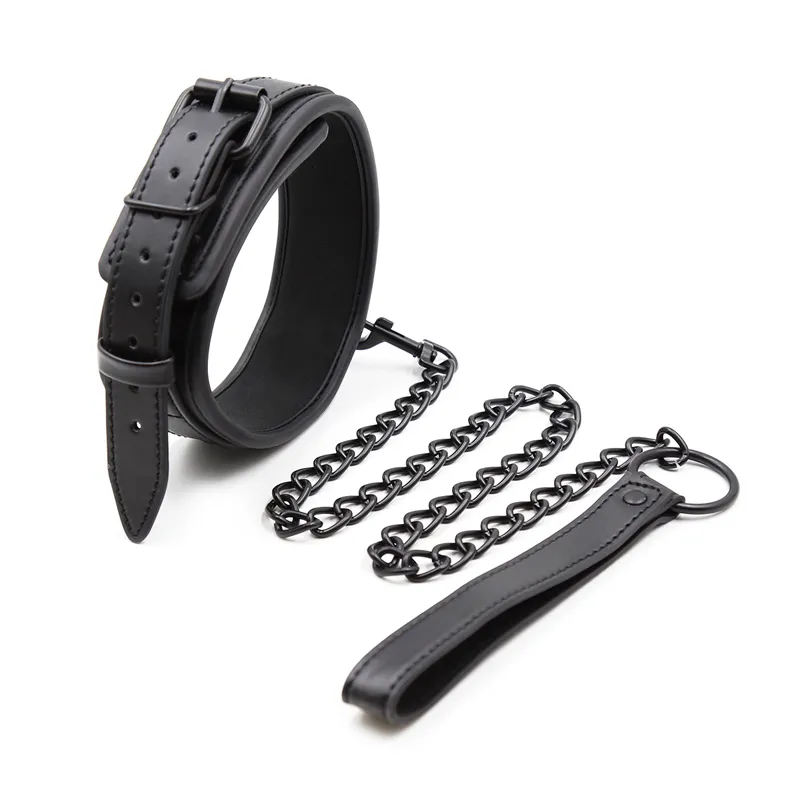 Bondage Bdsm apykaklė, odinė ir geležinė grandinės jungtis bdsm vergiški sekso žaislai poroms suaugusiems suvaržymai 230824_voghion.com