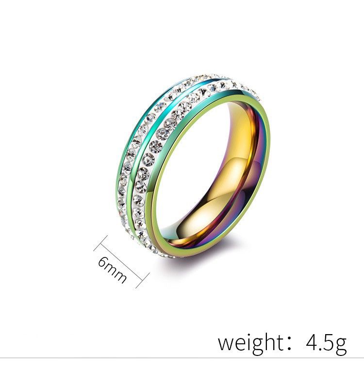 Anello in acciaio al titanio con doppia fila di diamanti arcobaleno Anello da mignolo da donna con diamanti bianchi colorati Anello da donna in versione coreana_voghion.com