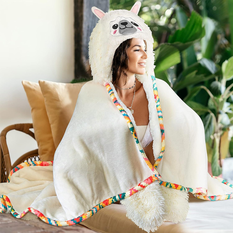 Damenbekleidung Niedliche lässige Homewear mit Kapuze, verdickter warmer Lammmantel, Flanell-Schal, mit Kapuze, Damen-Bademantel, Decke_voghion.com