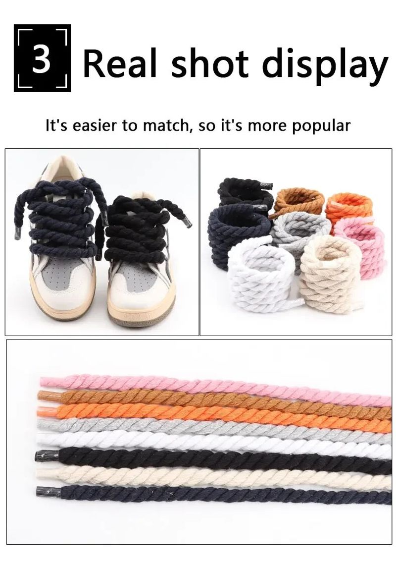 Lacci per scarpe rotondi di qualità Lacci per scarpe in cotone colorati più spessi 1 cm per scarpe da ginnastica Accessori per scarpe da uomo e da donna di moda_voghion.com