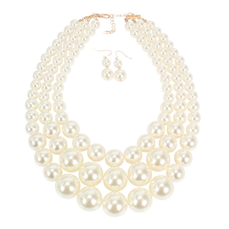 Collar minimalista de moda con cadena de clavícula de múltiples capas y perlas exageradas 6420_voghion.com