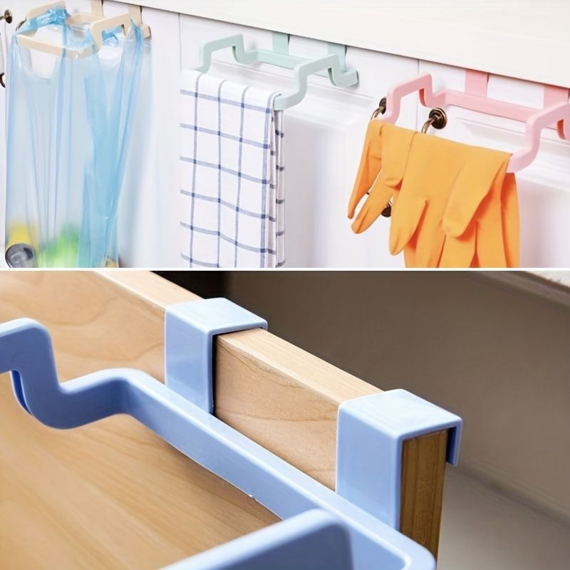 Over-the-Door Trash Bag Holder Plastic Rack No-Hole Kitchen Trash Can Under-Sink Garbage Storage Shelf Cabinet Door Hanging Cloth Rack_voghion.com