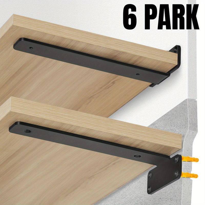 6-Pack Heavy Duty L-Shaped Shelf Brackets, 12" X 4" X 1.6", 5mm Thick Matte Black Steel, 160 Lbs Capacity, For Floating Shelves & Home Storage_voghion.com