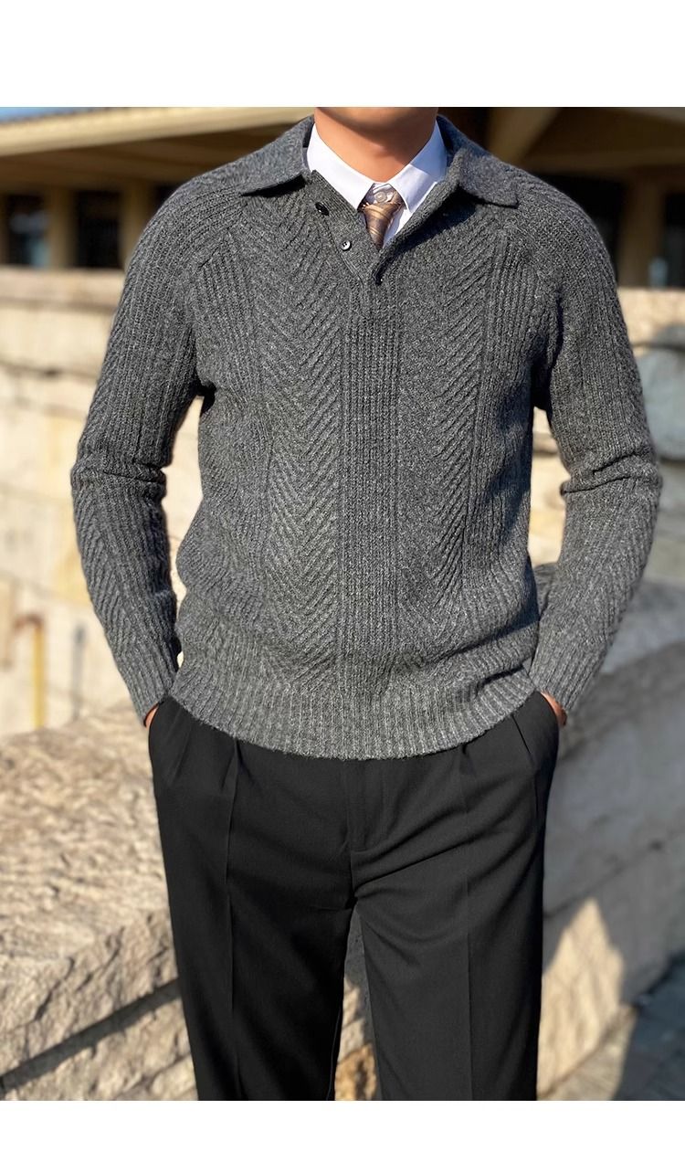 Herrenbekleidung Hemd Revers Pullover Herren Leicht Luxus Business Stil Warm Große Größe_voghion.com