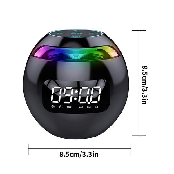 Bluetooth-compatible 5.0 Speaker With LED Digital Alarm Clock Music Player Wireless Ball Shape Clock Speaker Mini BT Speaker_voghion.com