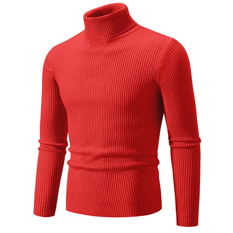 Maglione da uomo in maglia, collo alto, vestibilità slim, casual, tinta unita, a maniche lunghe, per autunno e inverno. Abbigliamento da uomo_voghion.com