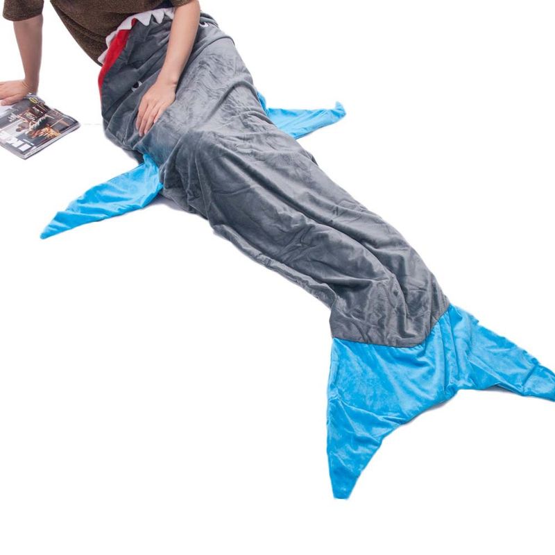 Saco de dormir con dibujos de sirena y tiburón, a prueba de patadas, para niños, de franela, con aire acondicionado, para adultos_voghion.com