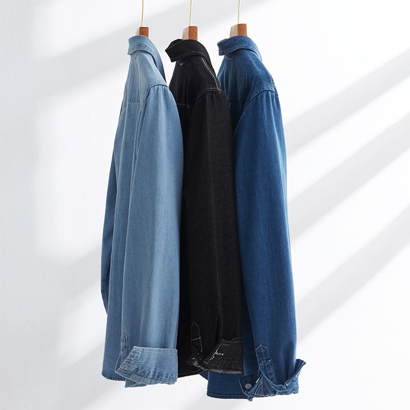 Außenhandel Frühling und Herbst reine Baumwolle gewaschen Jeanshemd langärmelige trendige vielseitige Herren Arbeitshemd japanische Freizeitjacke_voghion.com