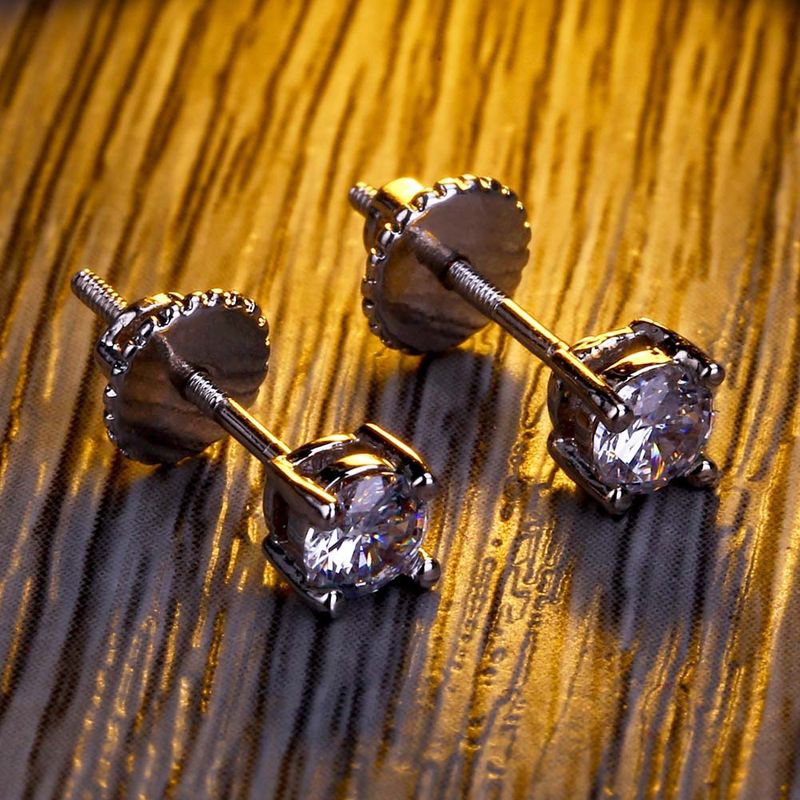 Gold Plated Micro Inlaid Zircon Thread Earrings – 4mm Universal Hip Hop Jewelry_voghion.com
