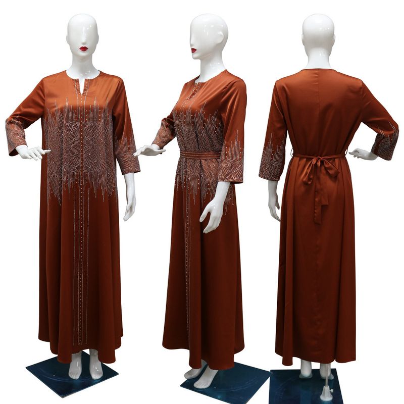 XQY500247 Vestido muçulmano marroquino com rosto forjado para o Oriente Médio, vestido árabe de Dubai, vestido de noite luxuoso e moderno com diamantes_voghion.com
