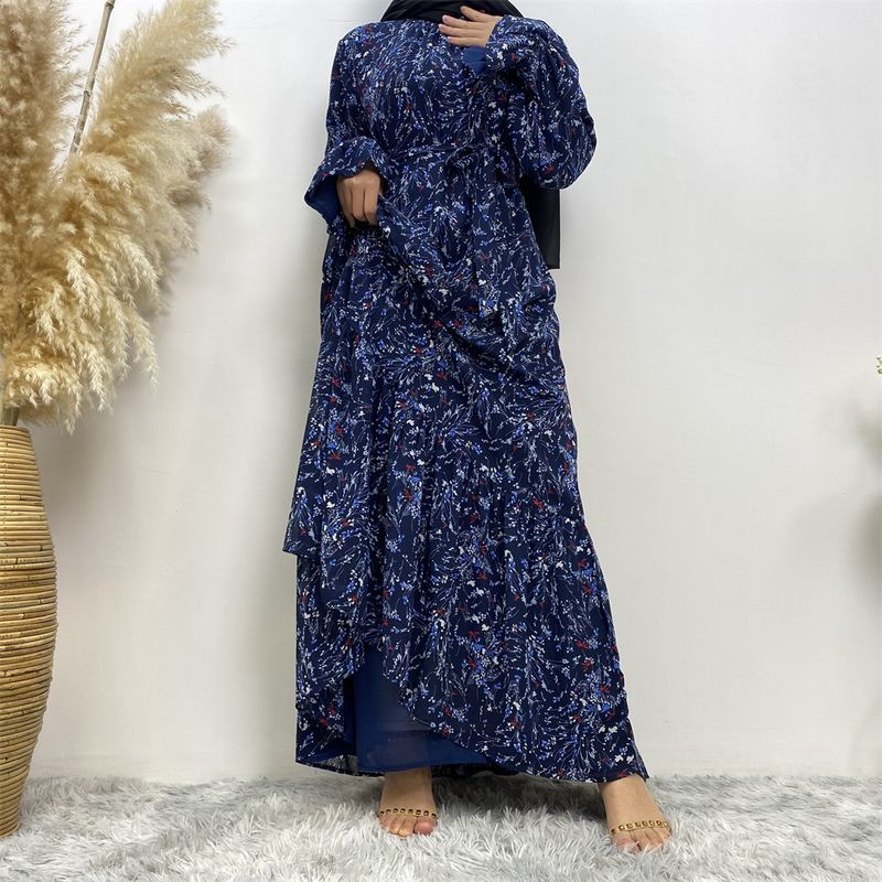Çok Satan Çiçekli Burkini Müslüman Kadın Elbisesi Suudi Siyah Abayalar Arap Maksi Elbise Uzun Kollu Hindi Robe Fas Kaftanı 2XL_voghion.com