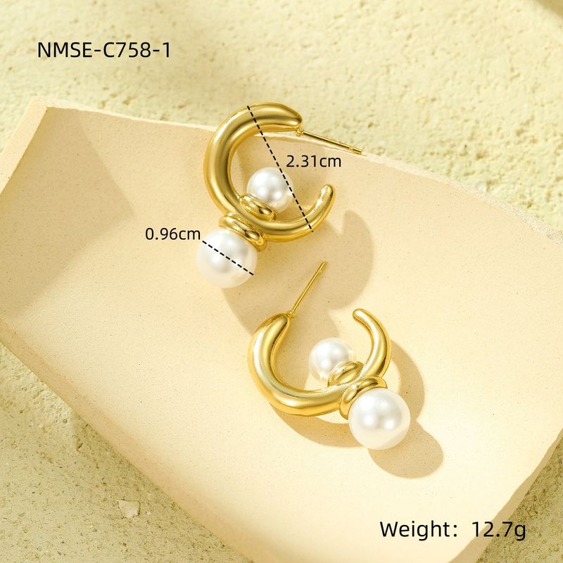 New INS Light Luxury High End Irregular C Shaped Pearl Pendant Earrings Versatile Design Earrings_voghion.com