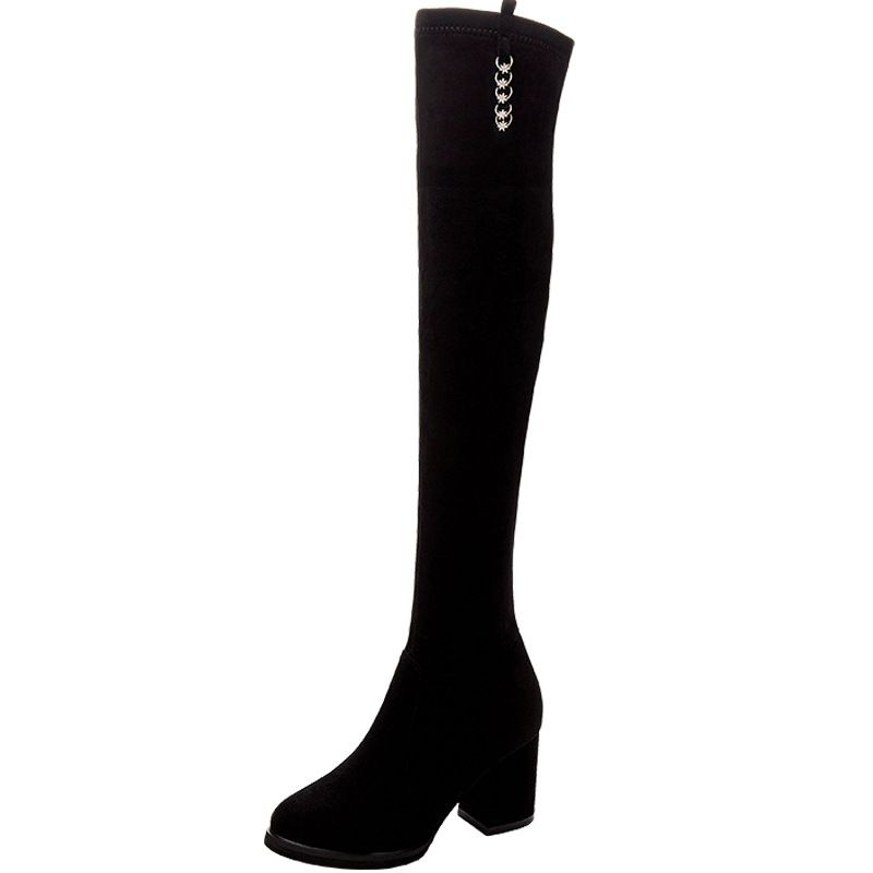 Autumn Winter Over-the-Knee For Women, Chunky Suede Slimming Elastic Lined High Heel Boots, Women's Long Boots_voghion.com