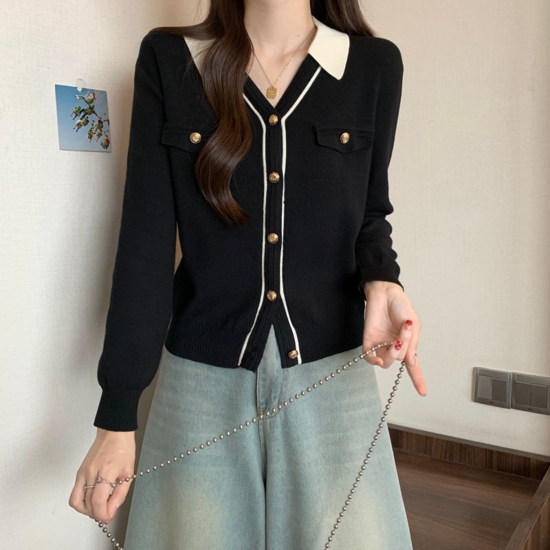 Xiaoxiangfeng Tricoté À Manches Longues Cardigan Pull Femme Intérieur Bas Manteau Tempérament Col V 2024 Automne/Hiver_voghion.com