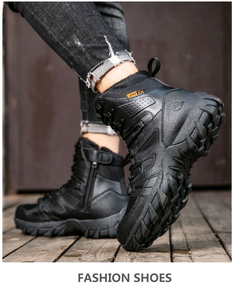Hiking Combat Boots, High-top Work Boots, Martin Boots, Fleece-lined Warm Snow Boots_voghion.com