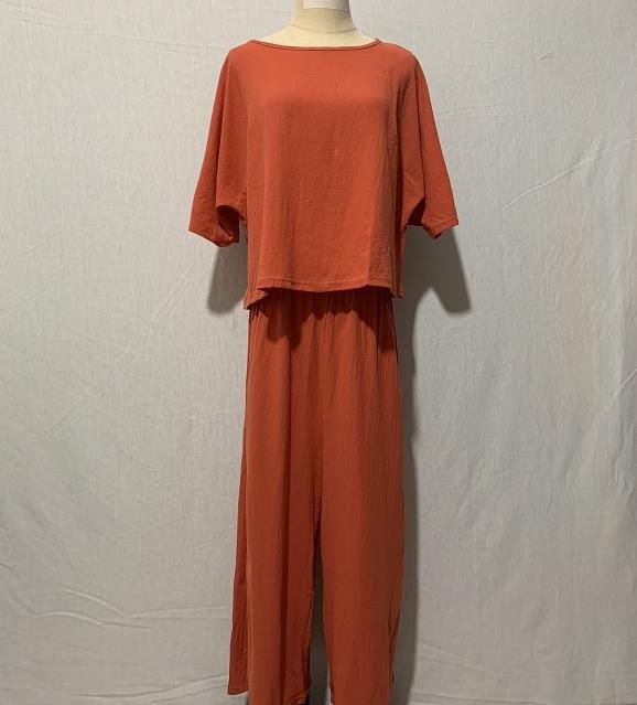 Damen große Größe Anzug Leinen Freizeit lose einfarbig Anzug zweiteiliger Anzug_voghion.com