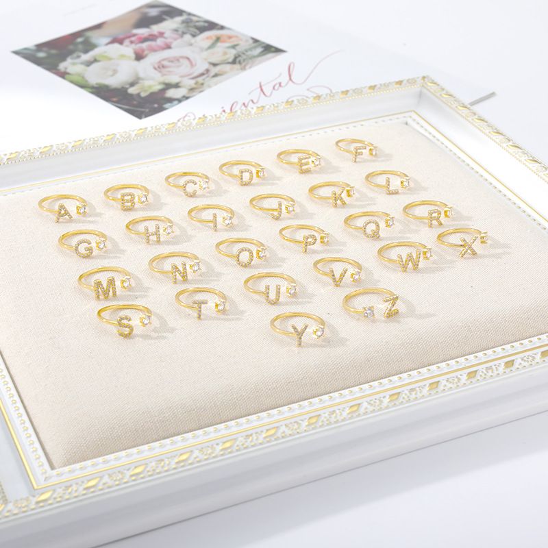 Zirkon-Buchstabenringe A-Z für Damen, goldfarbener Edelstahl, offener Fingerring, Namensring, Hochzeitsschmuck für Paare_voghion.com