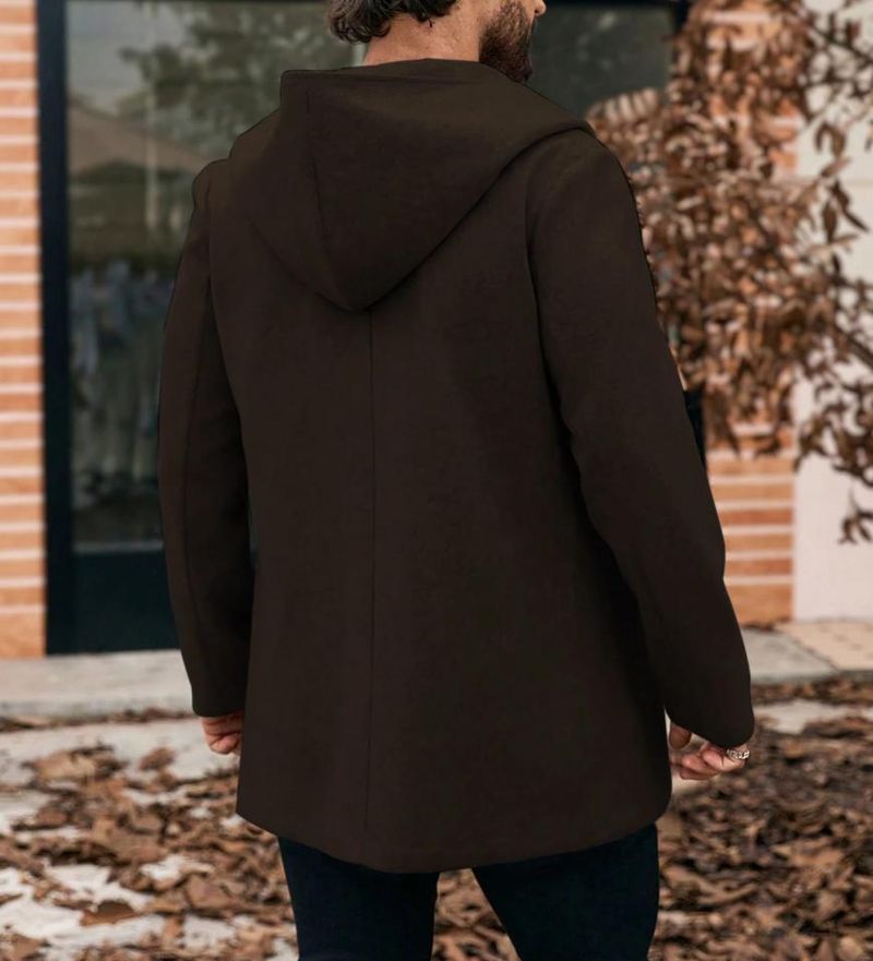 Trench lungo da uomo con cappuccio, doppiopetto, soprabito casual antivento in misto poliestere, capospalla autunnale e invernale per streetwear e pendolarismo_voghion.com
