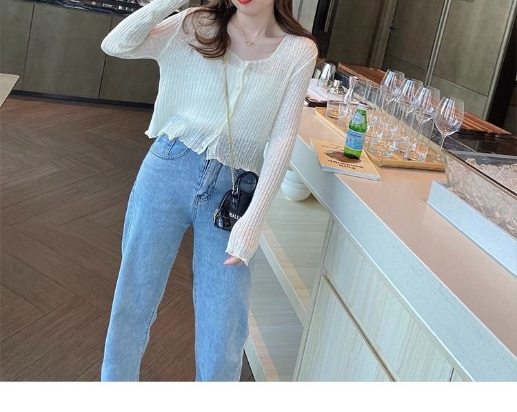 Camicia con protezione solare per le donne in estate, gonna a canotta sottile con scialle, abbinata a cardigan lavorato a maglia in seta ghiacciata e piccolo_voghion.com
