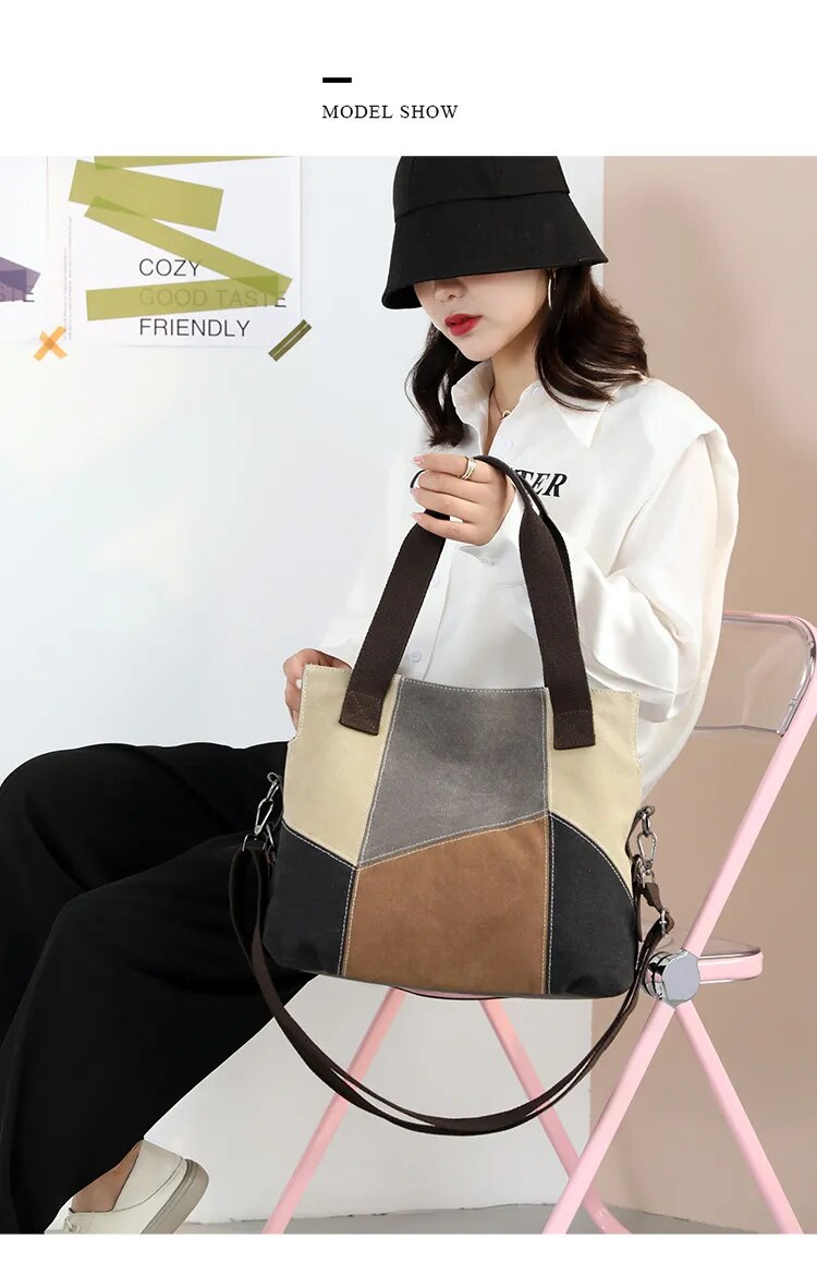 Semplice tela di moda da donna di grande capacità Vinte Color Patchwork B Nuova spalla di alta qualità_voghion.com