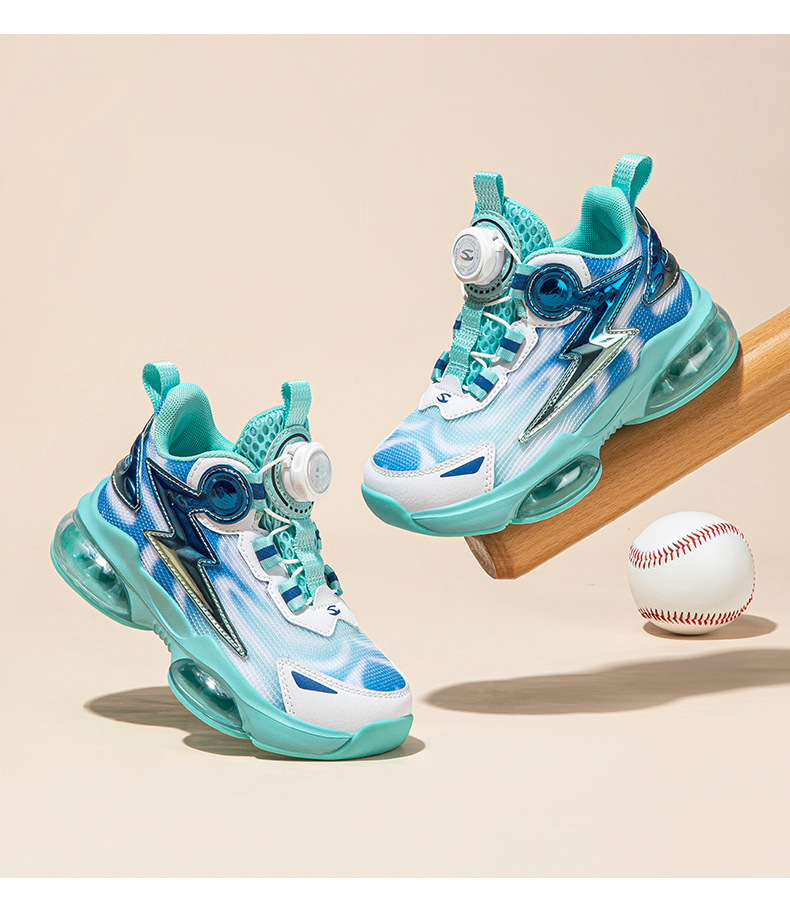 child's shoes Rotary button basketball shoes Boys fall mesh air cushion sneakers_voghion.com