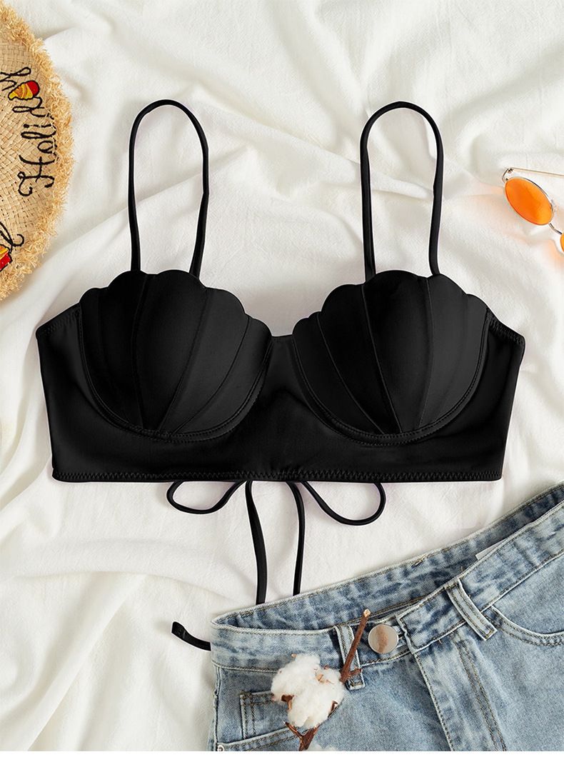 Női ruházat Új egyszínű Shell Steel Support Összegyűjtött strand fürdőruha Szexi bikini felső női_voghion.com