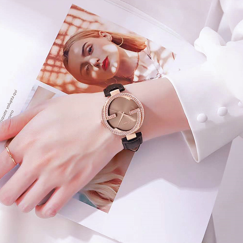 Uus naiste teemantkomplekti ja suure sihverplaadiga lihtne 7T35 tõelise vööga moodne trendikas käekell_voghion.com