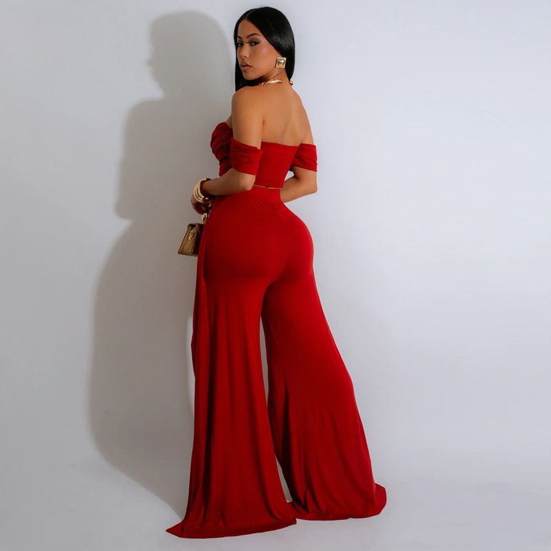 Γυναικεία ρούχα casual κοστούμι Tube Top Split Φαρδύ παντελόνι_voghion.com