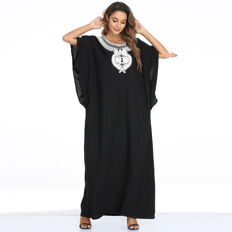 Women's batrobe short sleeve long skirt kaftan robe Middle Eastern plus size loose dress_voghion.com